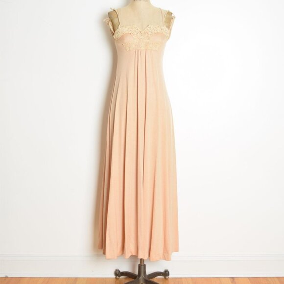 vintage 70s dress nude crochet hippie boho disco goddess maxi sun dress XS - Picture 2 of 10